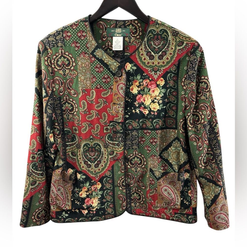Orvis vintage paisley floral patchwork corduroy jacket blazer size 12. Academia